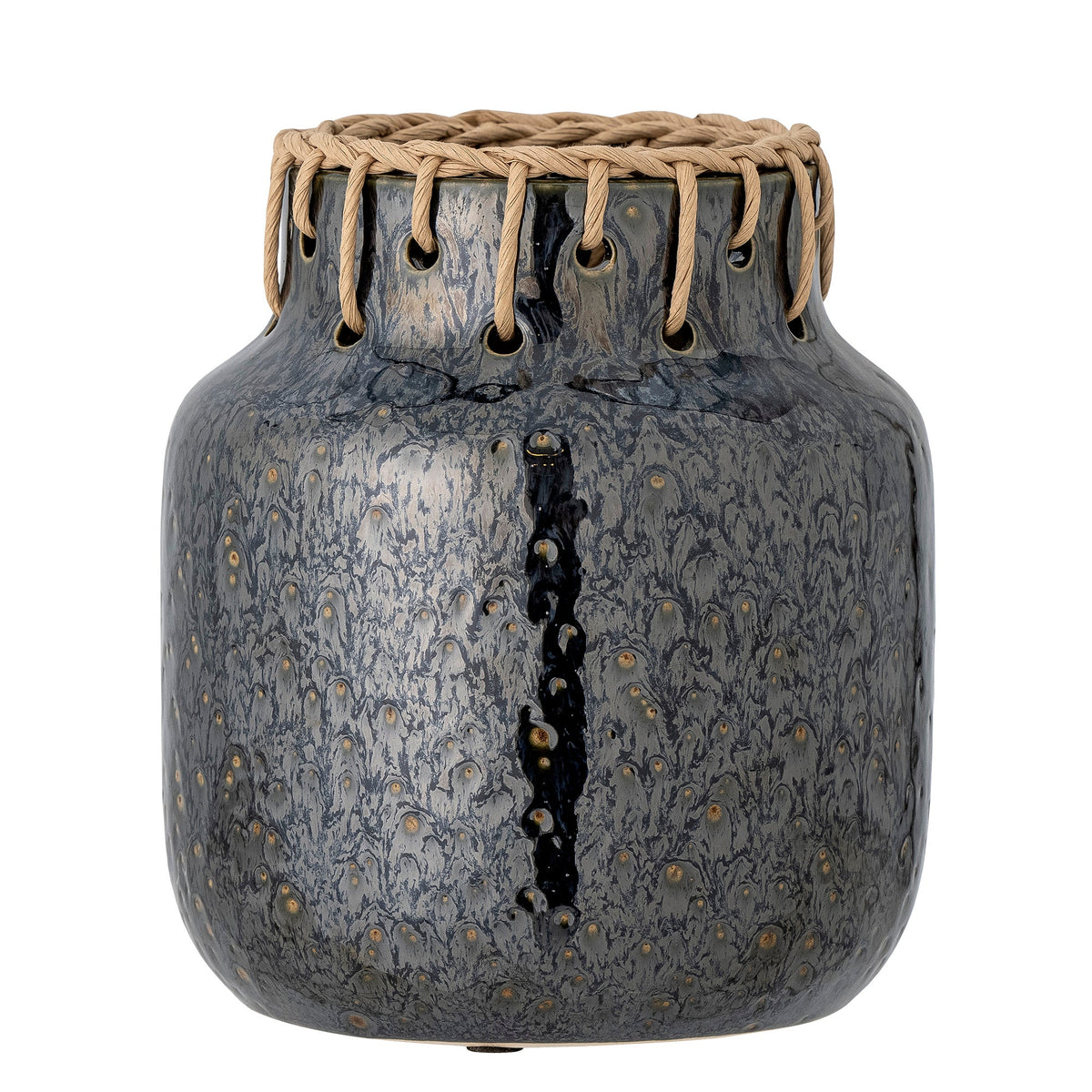 Sort Janel vase i keramik med håndflettet top fra Bloomingville