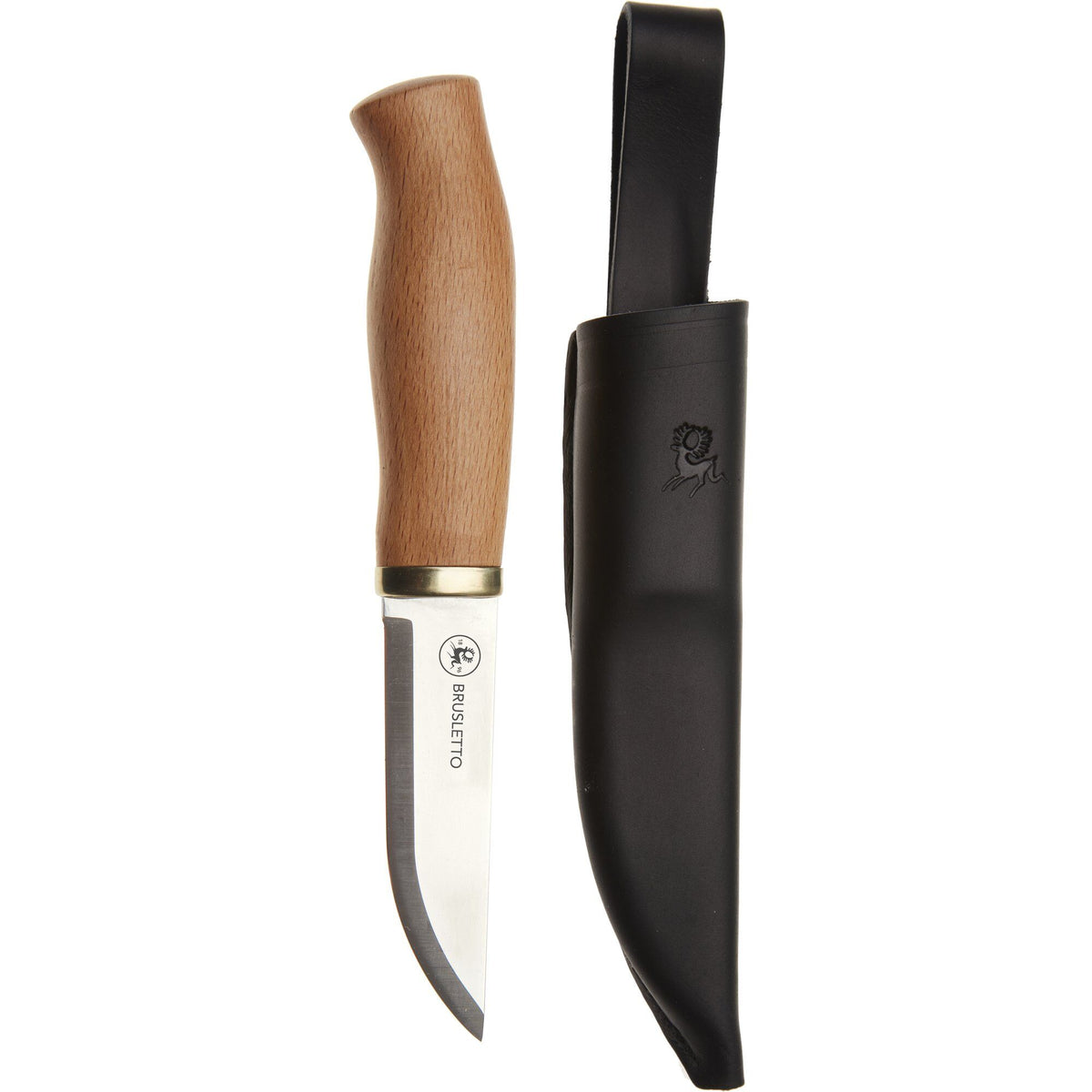 Brusletto Bruslettokniven med ligeslebet klinge og håndtag af olieret birk med ring af nysølv
