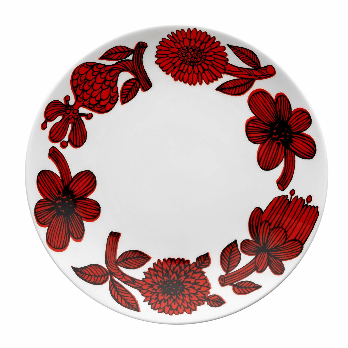 Rød Aster tallerken på 18 cm i benporcelæn fra Gustavsberg, designet af Stig Lindberg