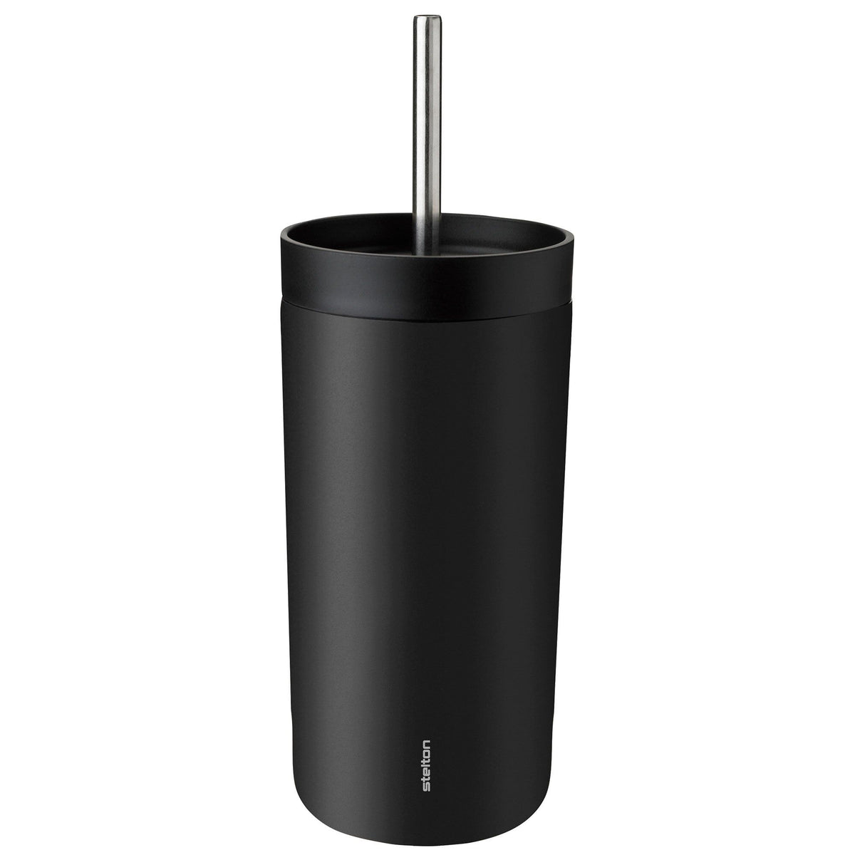 Sort Stelton To Go Sip termokrus med sugerør i rustfrit stål