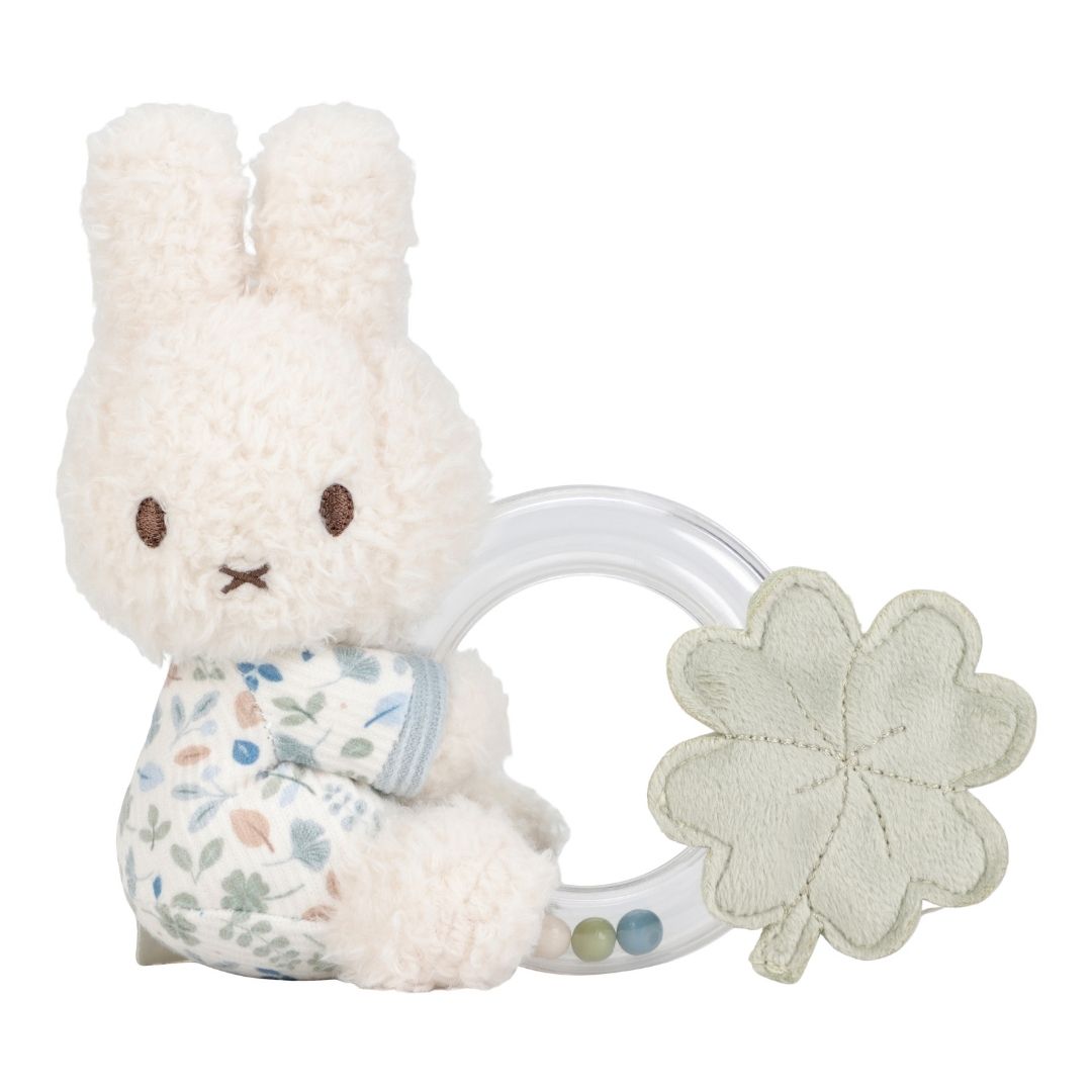 Blå babyrangle med blød Miffy-kanin og ringrangle fra Little Dutch
