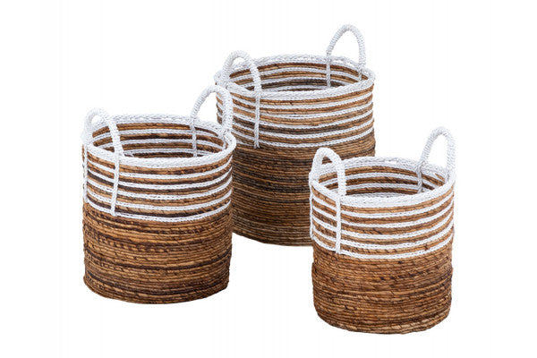 Rania kurvesæt i tre størrelser med flettet design i naturfarver og hvid