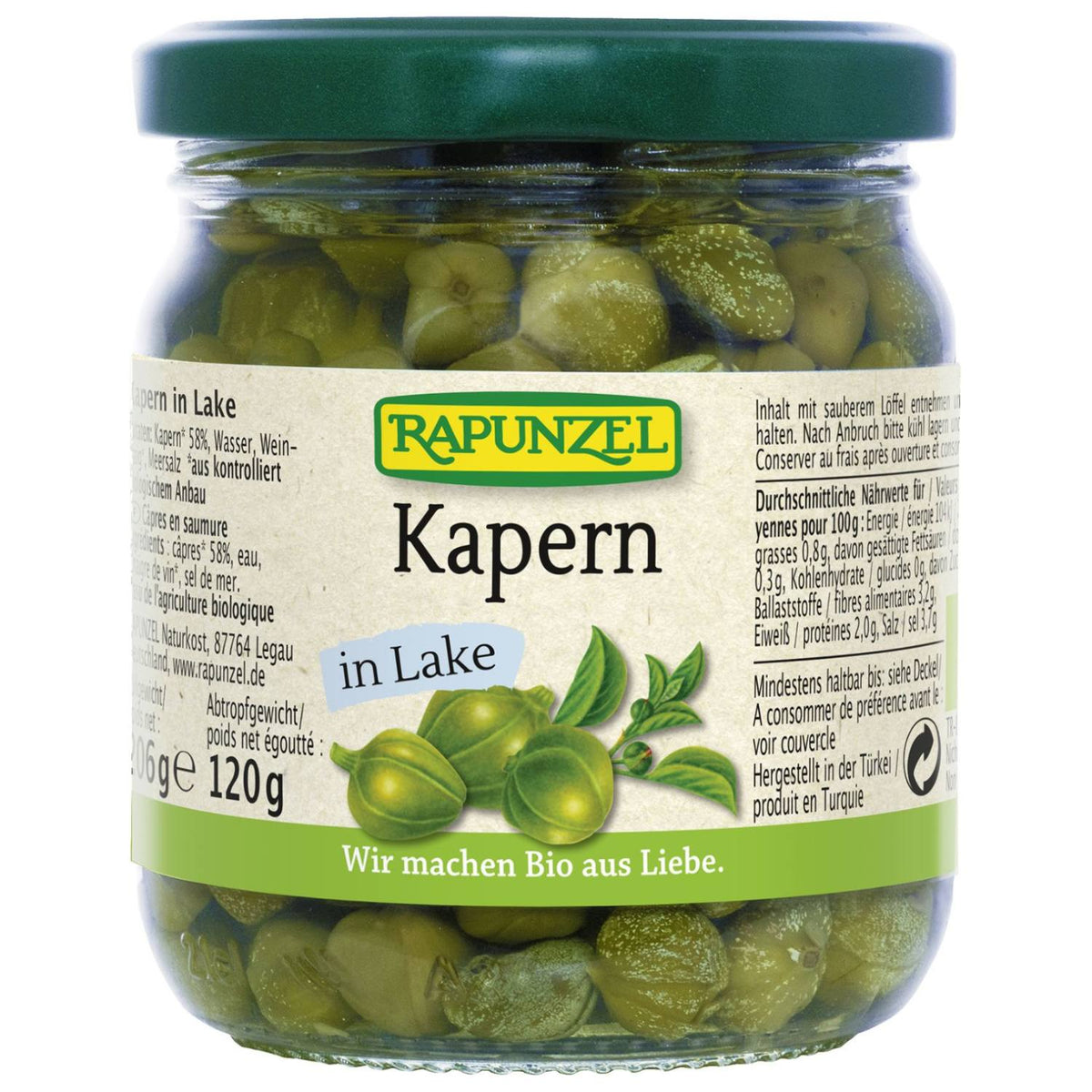 Økologiske kapers i lage fra Rapunzel, 206 gram