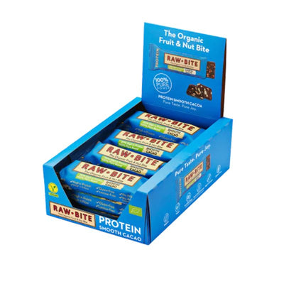 Se Rawbite Protein Smooth Cacao Ø 50 g. Køb 12 stk. Spar 10% ✔ Kæmpe udvalg i  Raw Bite - Køb online på udsalg og tilbud lige nu ✔ Hurtig levering: 1 - 2 Hverdage samt billig fragt - Varenummer: HG-54266-12 og barcode / Ean: 5712840020128 på lager - Udsalg på Mad & drikke > Tørret frugt og bær > Bars Spar op til 51% - Over 1354 design mærker på udsalg