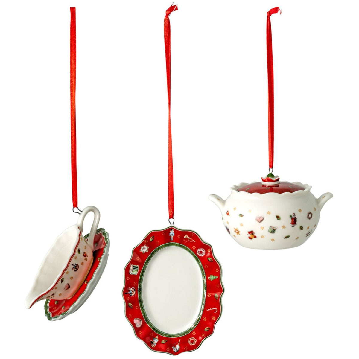 Villeroy & Boch Toy's Delight julepynt serveringssæt med 3 dele i rød og hvid