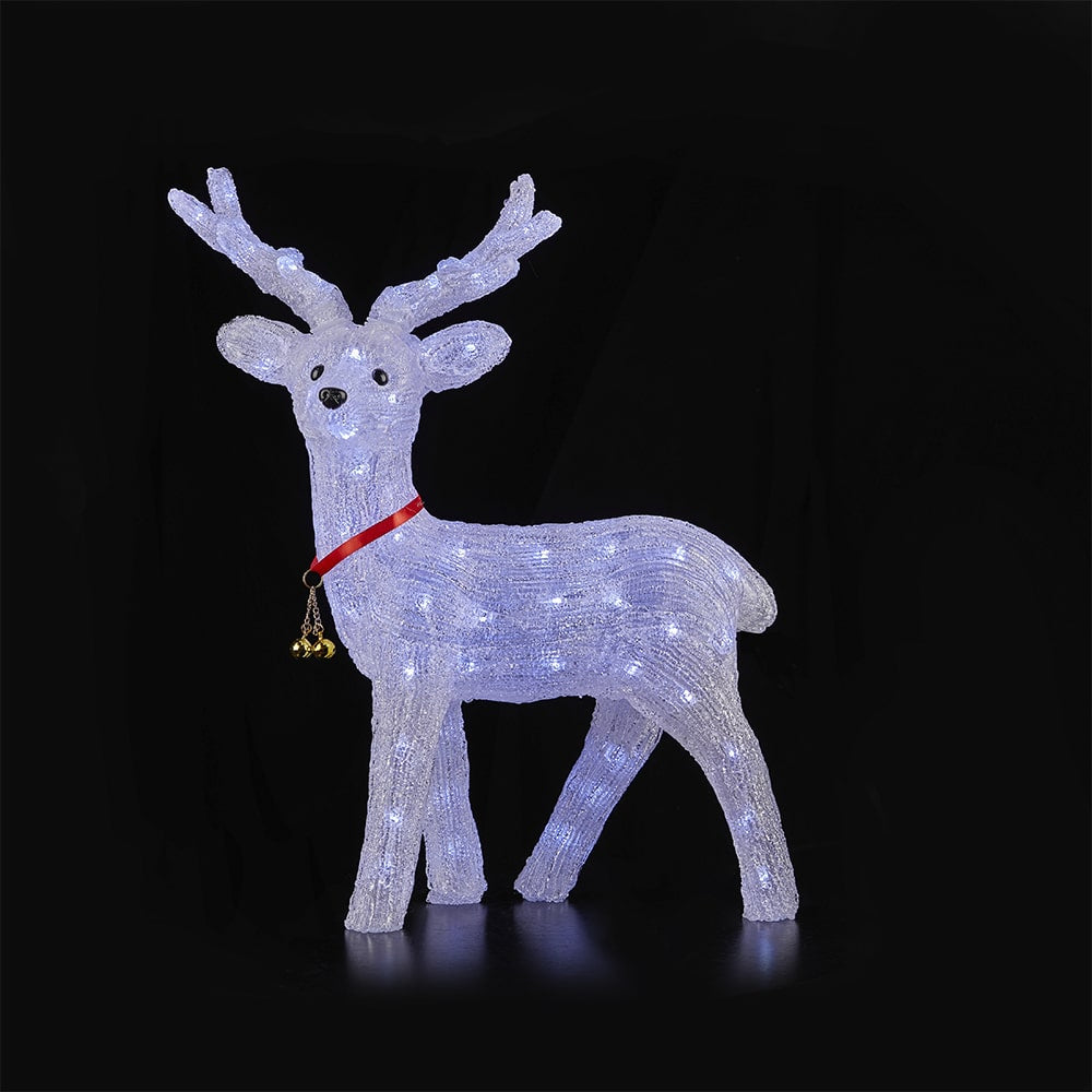 Rensdyr i akryl med LED-lys, 57 cm højt og 34 cm langt, som julepynt