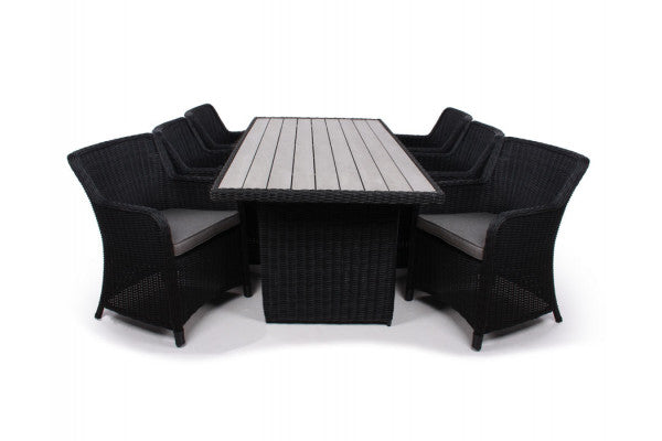 Se Rio Sort Havemøbelsæt m/6 spisestole - 94x210 cm - m/vandafv. hynder ❤ Meget billig fragt og hurtig levering - Varenummer: Havemøbelland-DK1470 og barcode / Ean: 5709386475741 på lager - Udsalg på HAVEMØBELSÆT - Vedligeholdelsesfrie havemøbelsæt Op til 57% rabat - Over 1.329 brands på online udsalg
