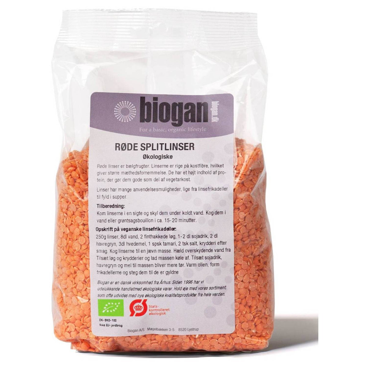 Pakke med økologiske røde split linser, 750 g, fra Biogan