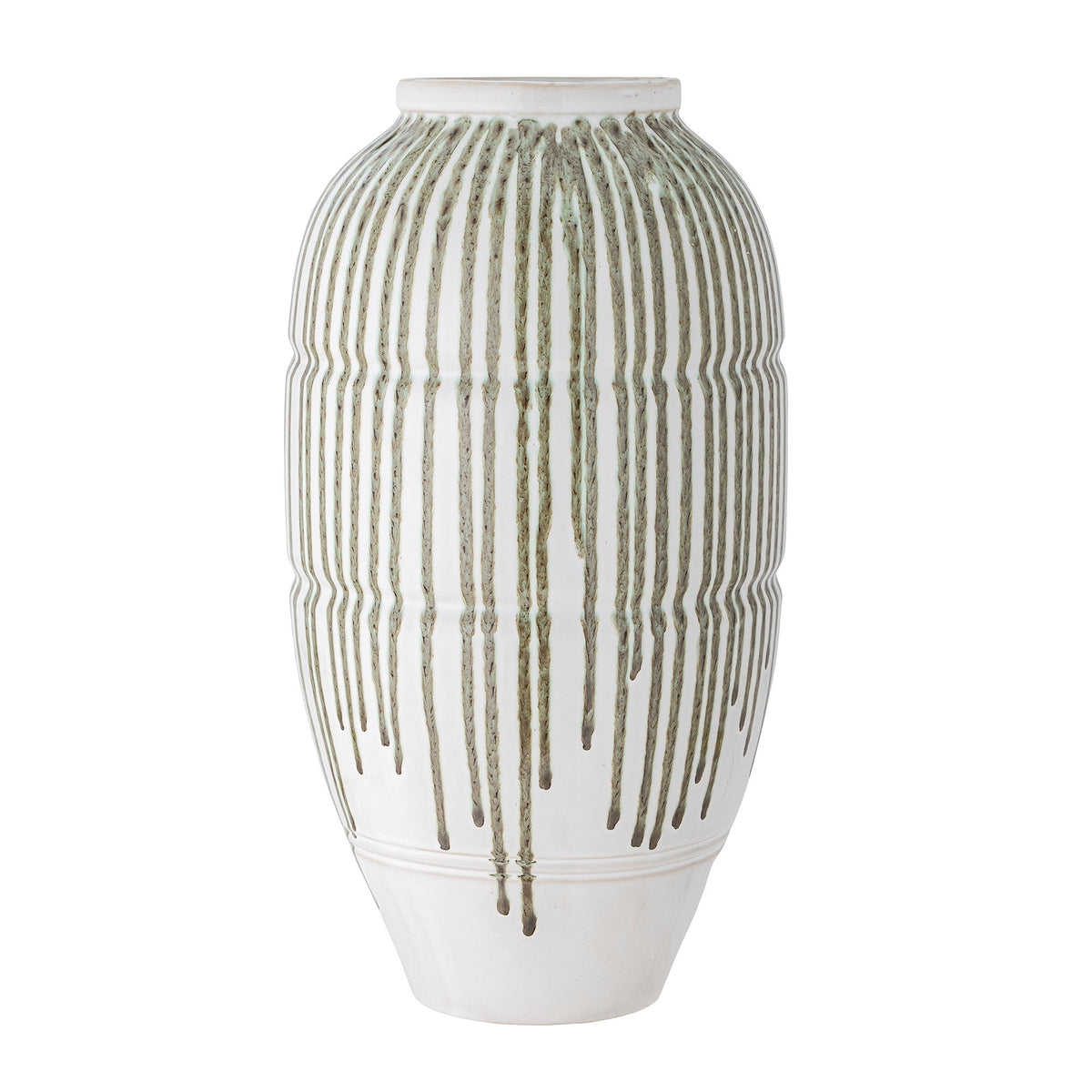 Scarlet vase i grøn stentøj med lodrette riller og drypmønster fra Creative Collection