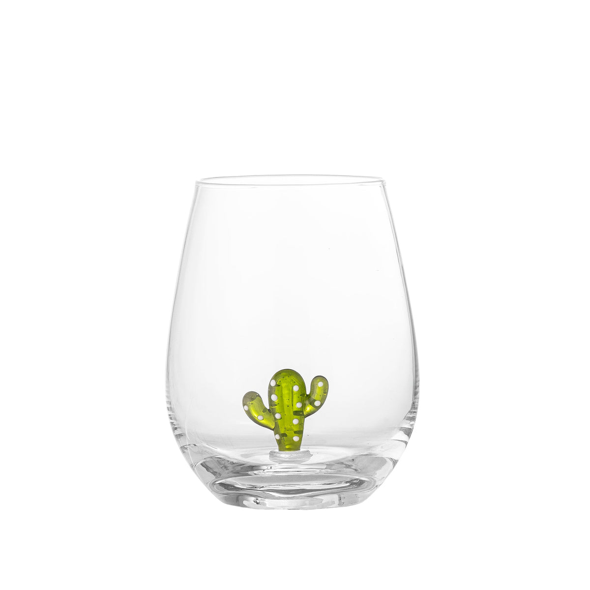Klart Misa drikkeglas fra Bloomingville med lille grøn kaktusfigur i glasset