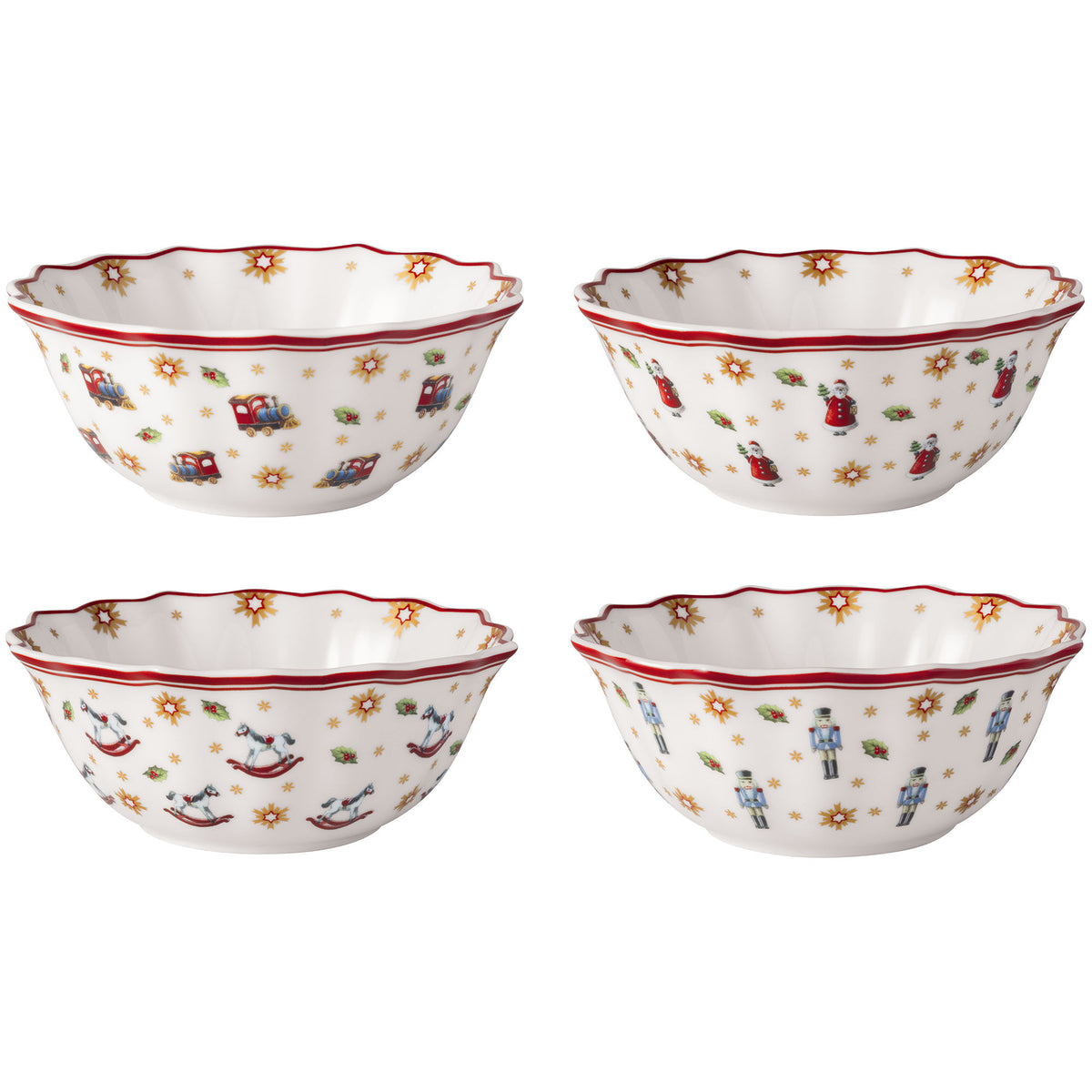 Fire porcelænsskåle fra Villeroy & Boch Toy's Delight med julemotiver
