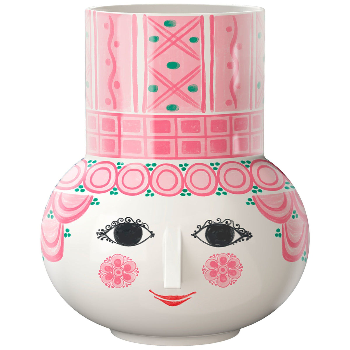Bjørn Wiinblad Olga vase i rosa med ansigt, 15 cm høj