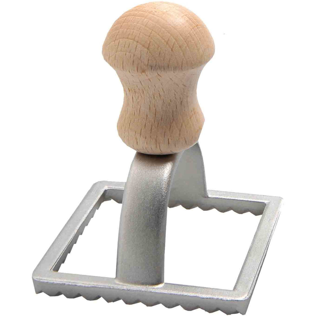 Kvadratisk ravioliudstikker i aluminium med træhåndtag fra Eppicotispai, 7 x 7 cm