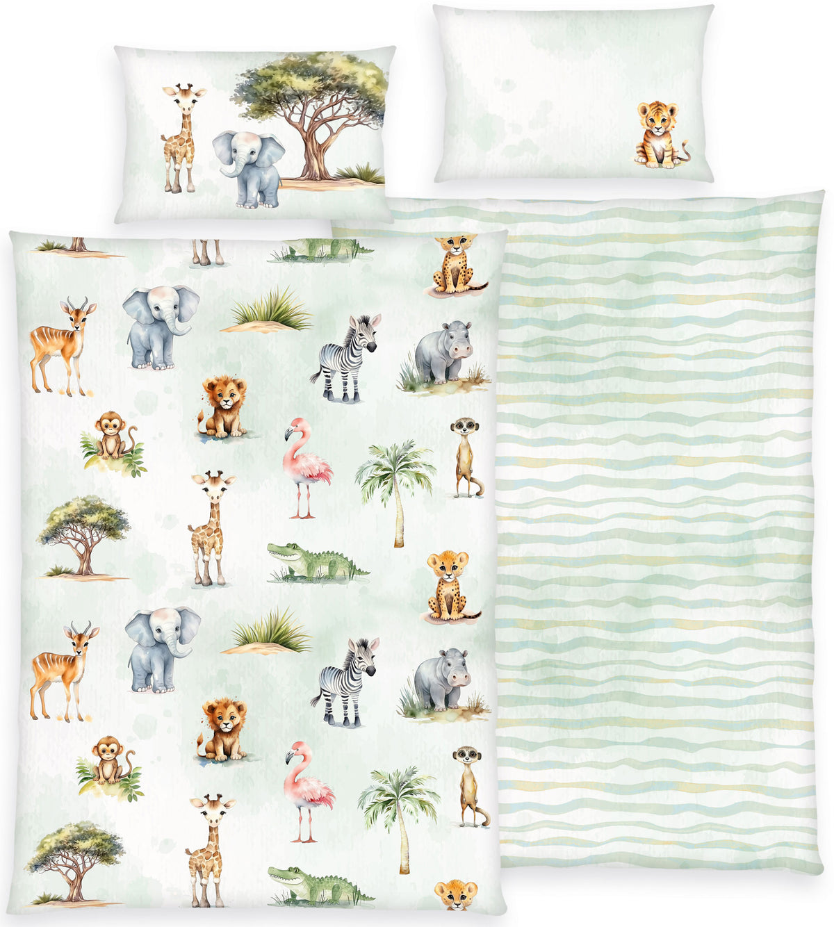 Herding babysengetøj med safari-motiv af giraf, elefant, zebra og løve, 100 x 135 cm