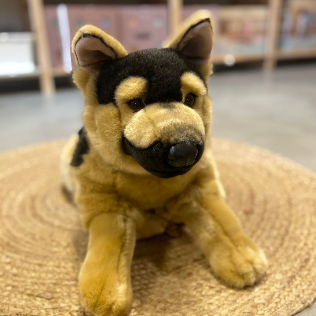 Stor Schäfer bamsehund fra Teddy Hermann, blød legetøjshund