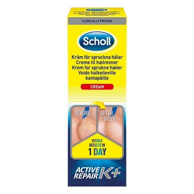 Tube med Scholl creme til hælrevner K+, 60 ml fodpleje