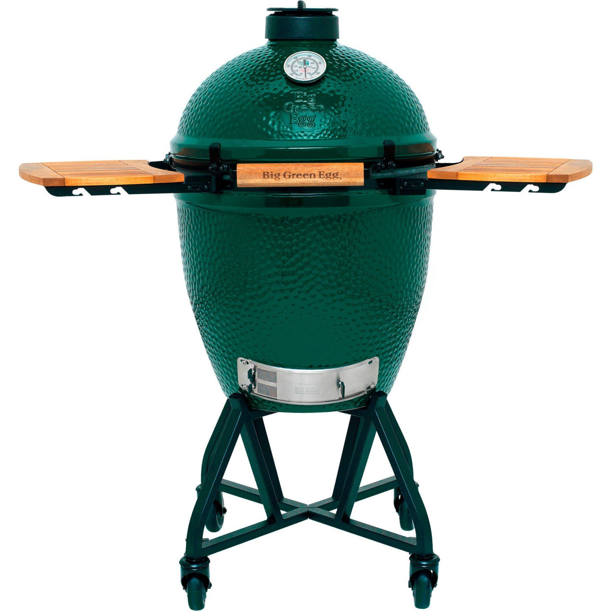 Big Green Egg grøn æggeformet kulgrill large med hjulstativ og træhylder