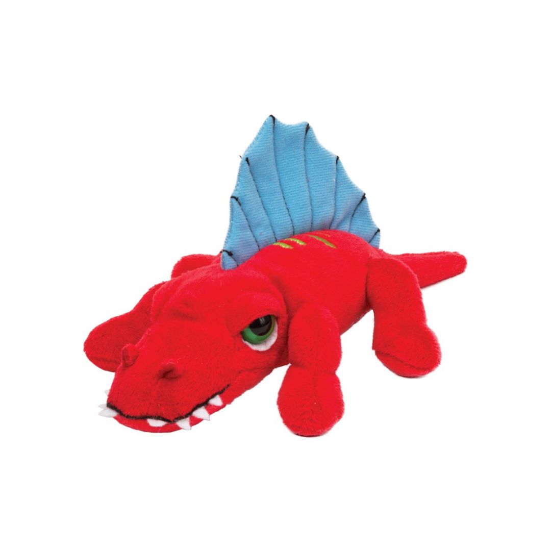 Rød Dimetrodon-øgle som bamse med blå rygfinne fra Suki