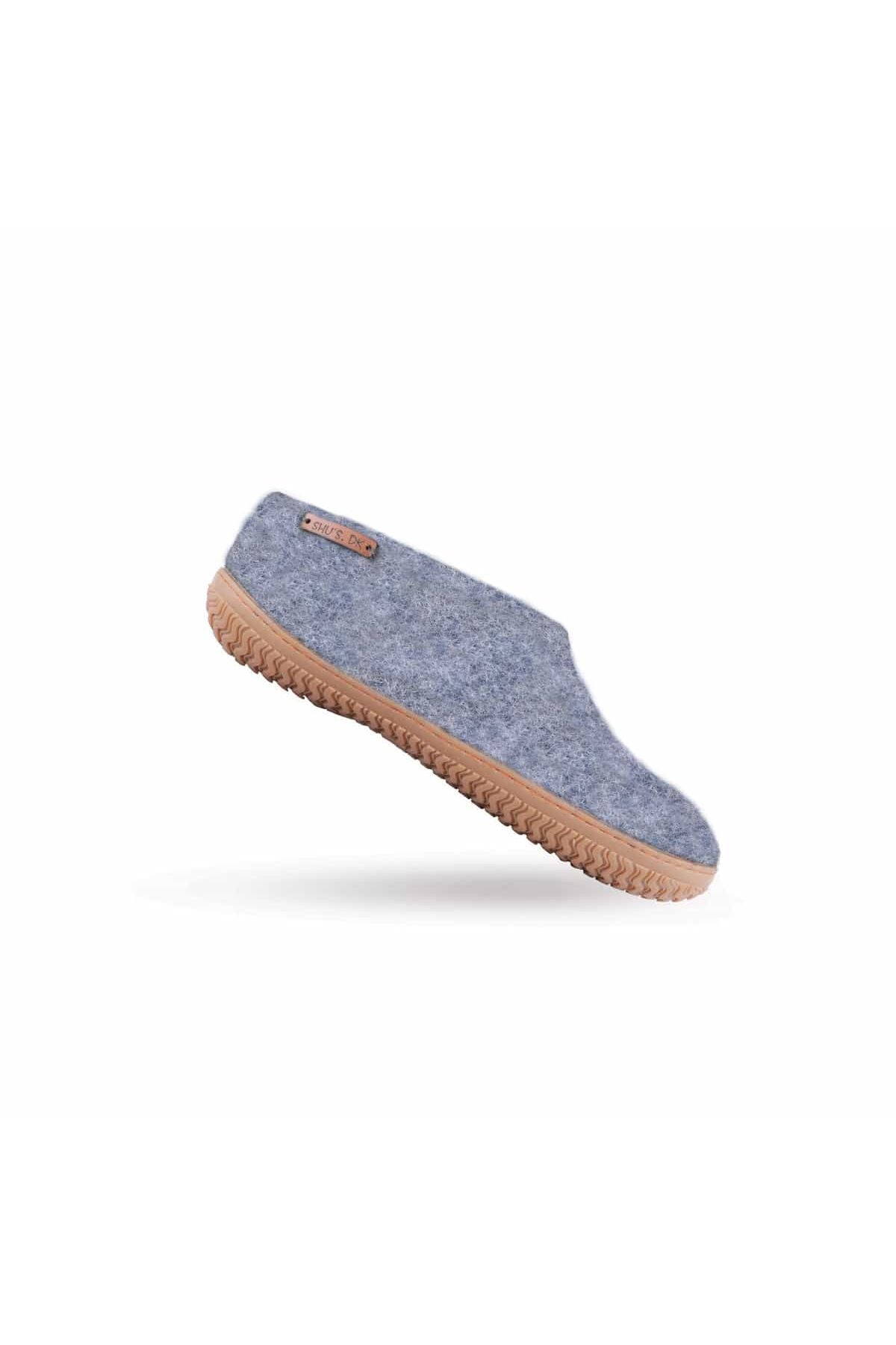 Håndlavede Shus uldhjemmesko i modellen Denim med gummisål, størrelse 46