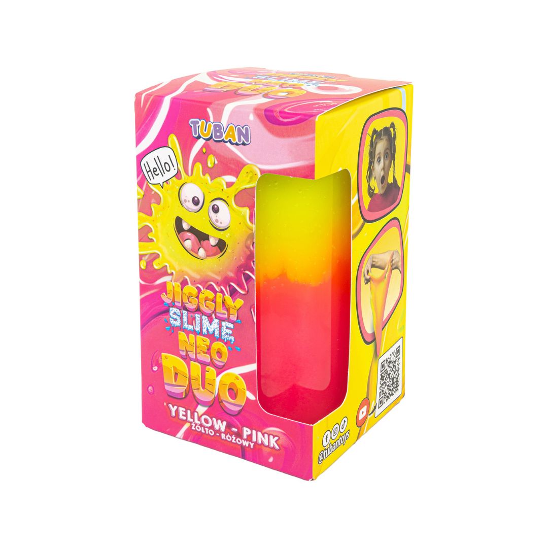 Bøtte med neon slim i gul og pink fra Tuban, Jiggly Slime Neo Duo