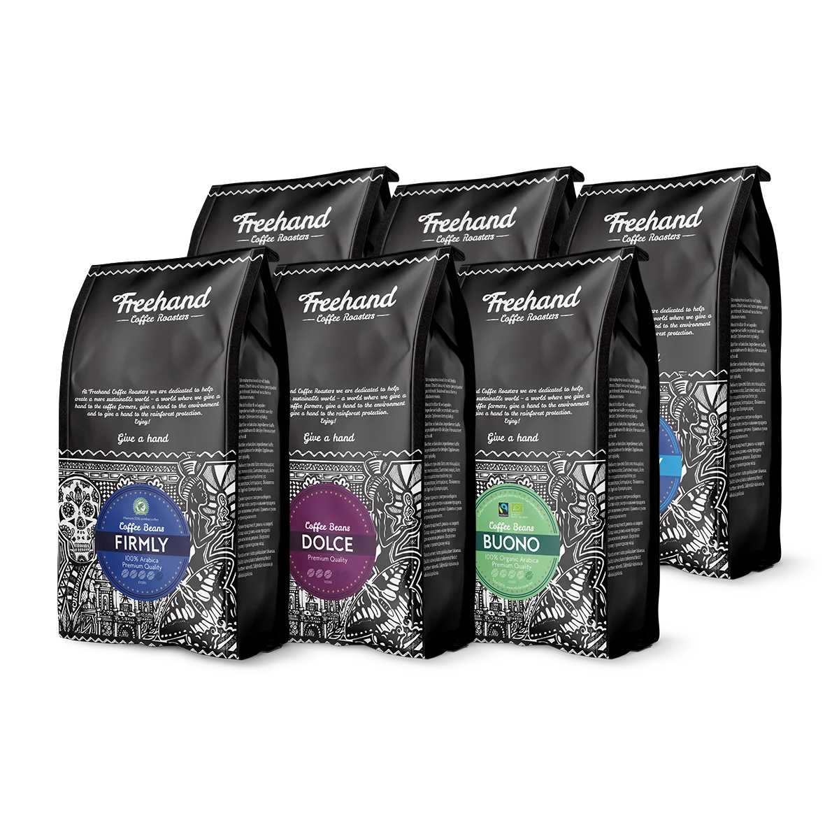 Freehand Prøv dem alle kaffe smagskasse med seks helbønne-kaffer, 6 kg i alt