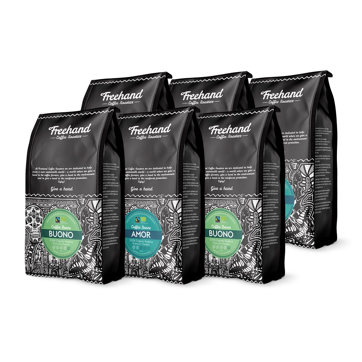 Favorit kaffe-smagskasse på 6 kg med Freehand Buono og en anden kaffe