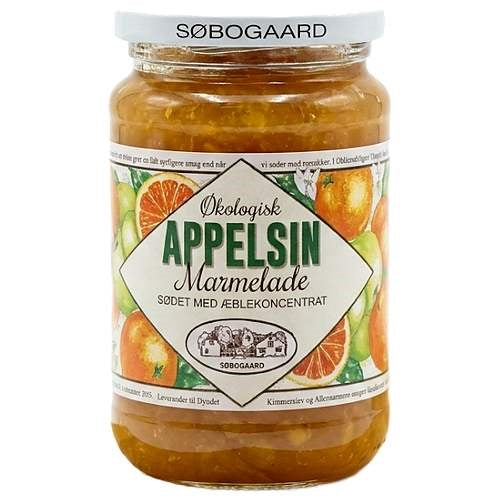 Glas med økologisk appelsinmarmelade sødet med æble, 400 gram, fra Søbogaard