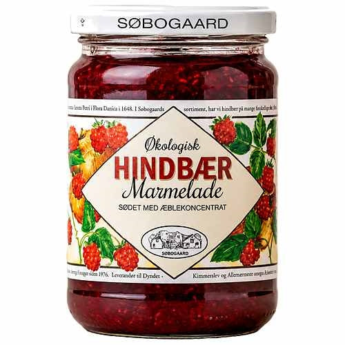 Søbogaard økologisk hindbærmarmelade sødet med æble, 390 gram