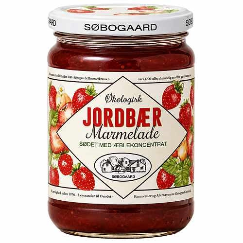 Søbogaard økologisk jordbærmarmelade sødet med æble, 390 gram
