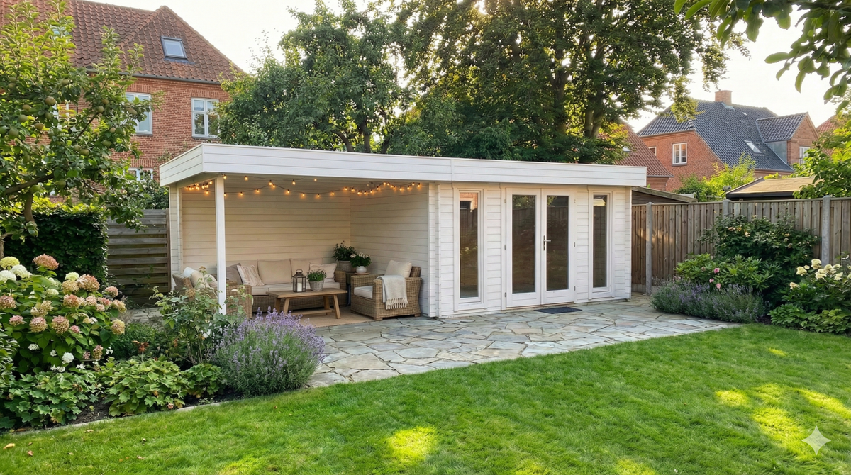 Havehus Sofie med halvtag og overdækket terrasse, 13 m² plus 9 m², Sølund Huse
