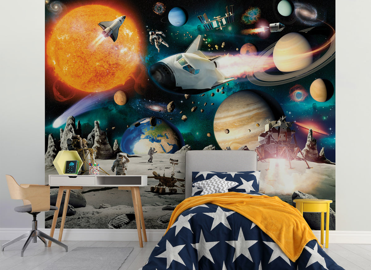 Walltastic Solsystem tapet på 243 x 305 cm som vægdekoration til børneværelset