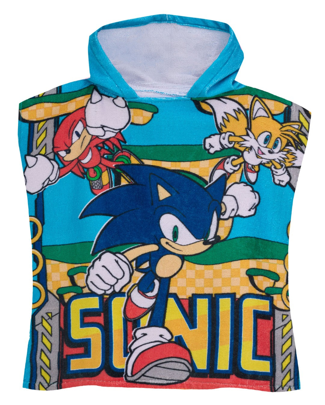 Sonic poncho badehåndklæde med hætte i bomuld til børn