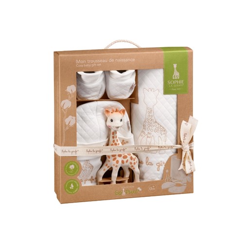 Sophie la Girafe So'pure barselsgave med tæppe og bløde babytekstiler i gaveæske