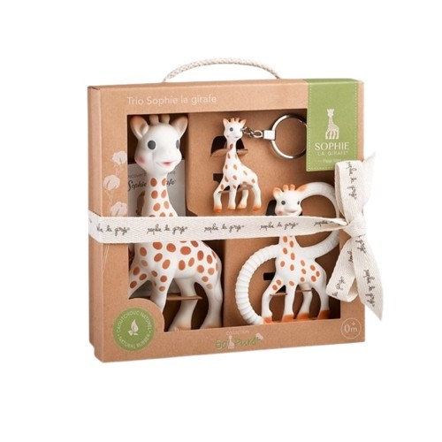 Sophie la Girafe So Pure gavesæt med giraf på 18 cm, bidering og nøglering