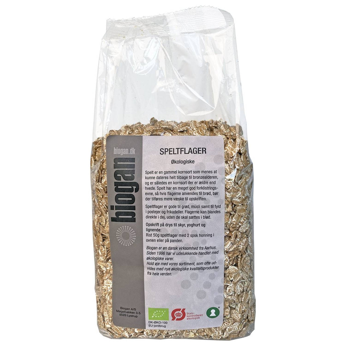 Pose med økologiske speltflager, 500 gram, fra Biogan