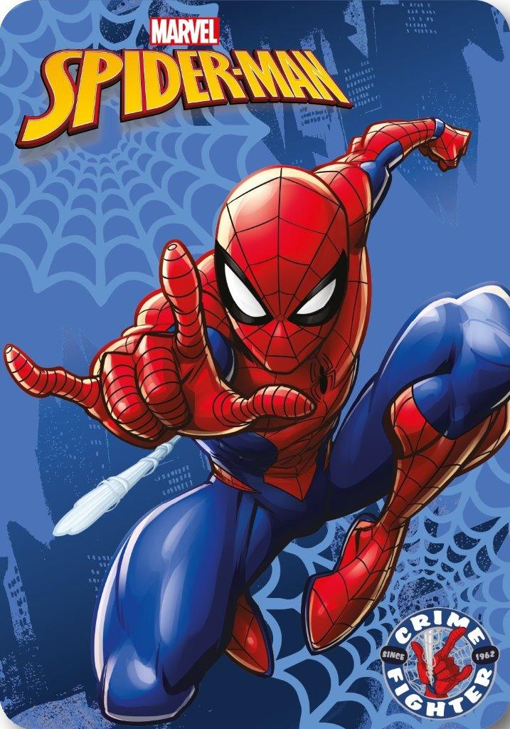Fleece tæppe med Marvel Spider-Man i rød og blå dragt og spindelvæv