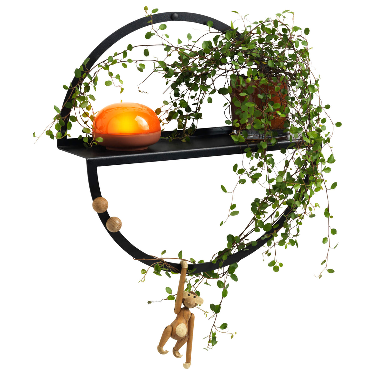 Naga cirkelformet hylde i sort metal, 35 cm