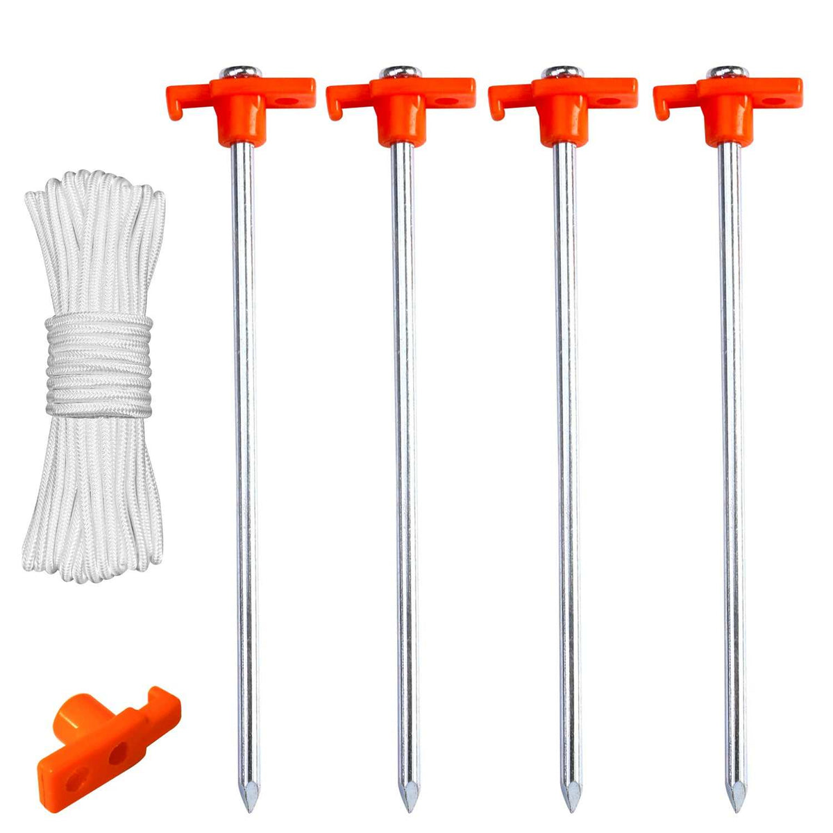 Sæt med 4 stormpløkker og 4 ekstra tykke barduner fra Outdoor Basics