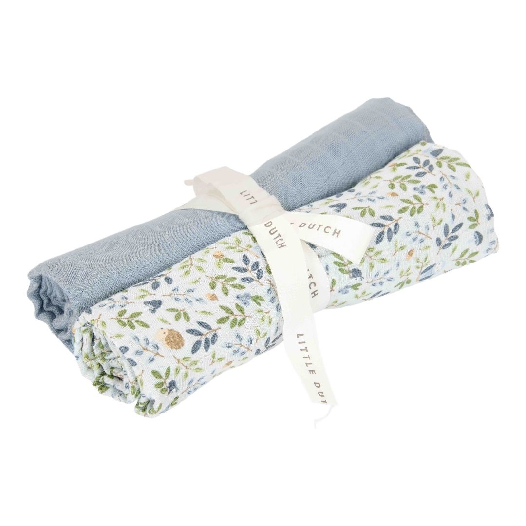 To muslin-stofbleer i Forest Adventure og Denim blue fra Little Dutch, Øko-tex