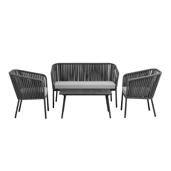 Skovlund Bifrost loungesæt med bord, to loungestole og loungesofa med hynder