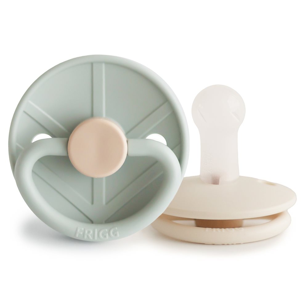 Frigg Viking sutter i grøn og beige silikone, størrelse 1, 2-pak