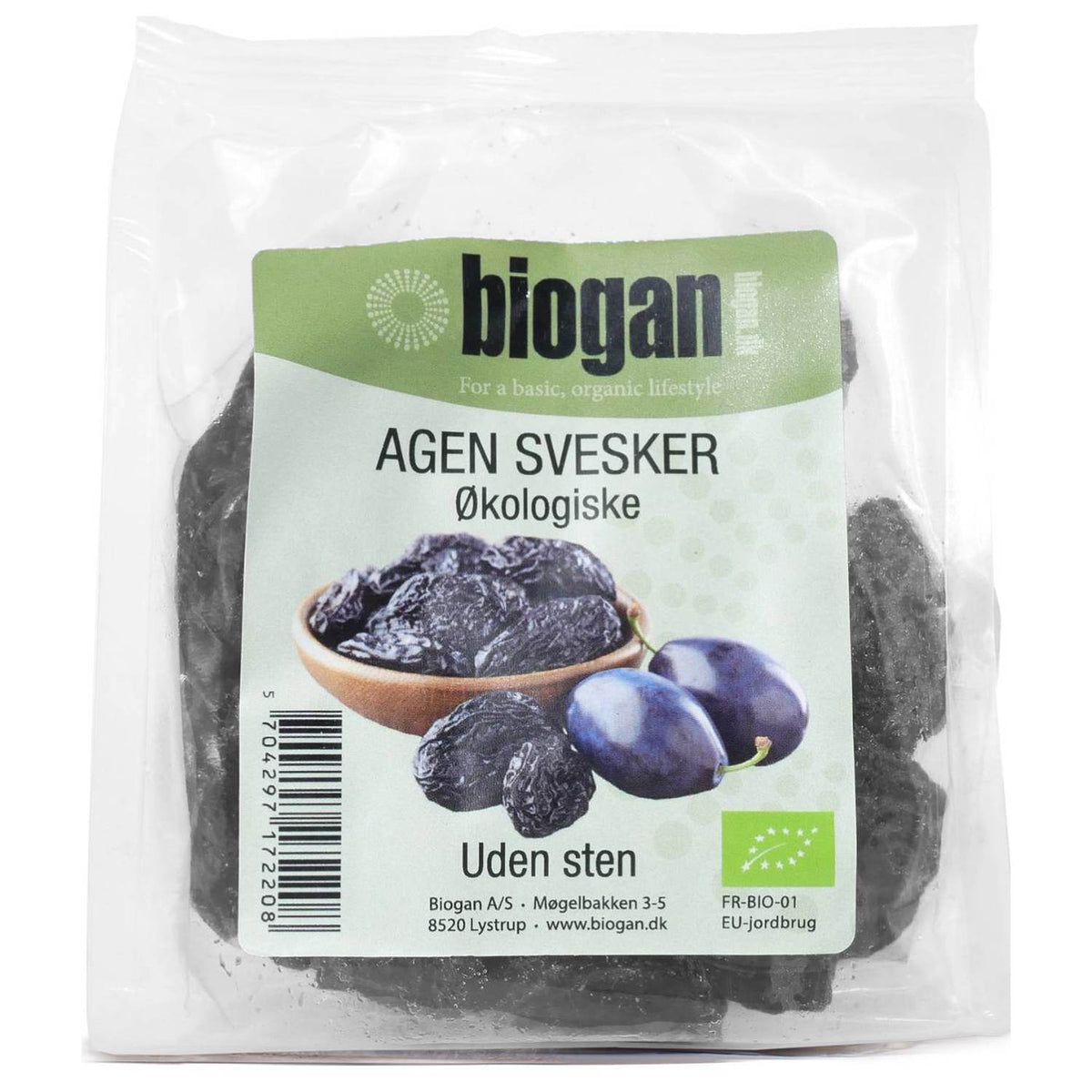 Pose med økologiske svesker uden sten fra Agen, 250 gram, fra Biogan