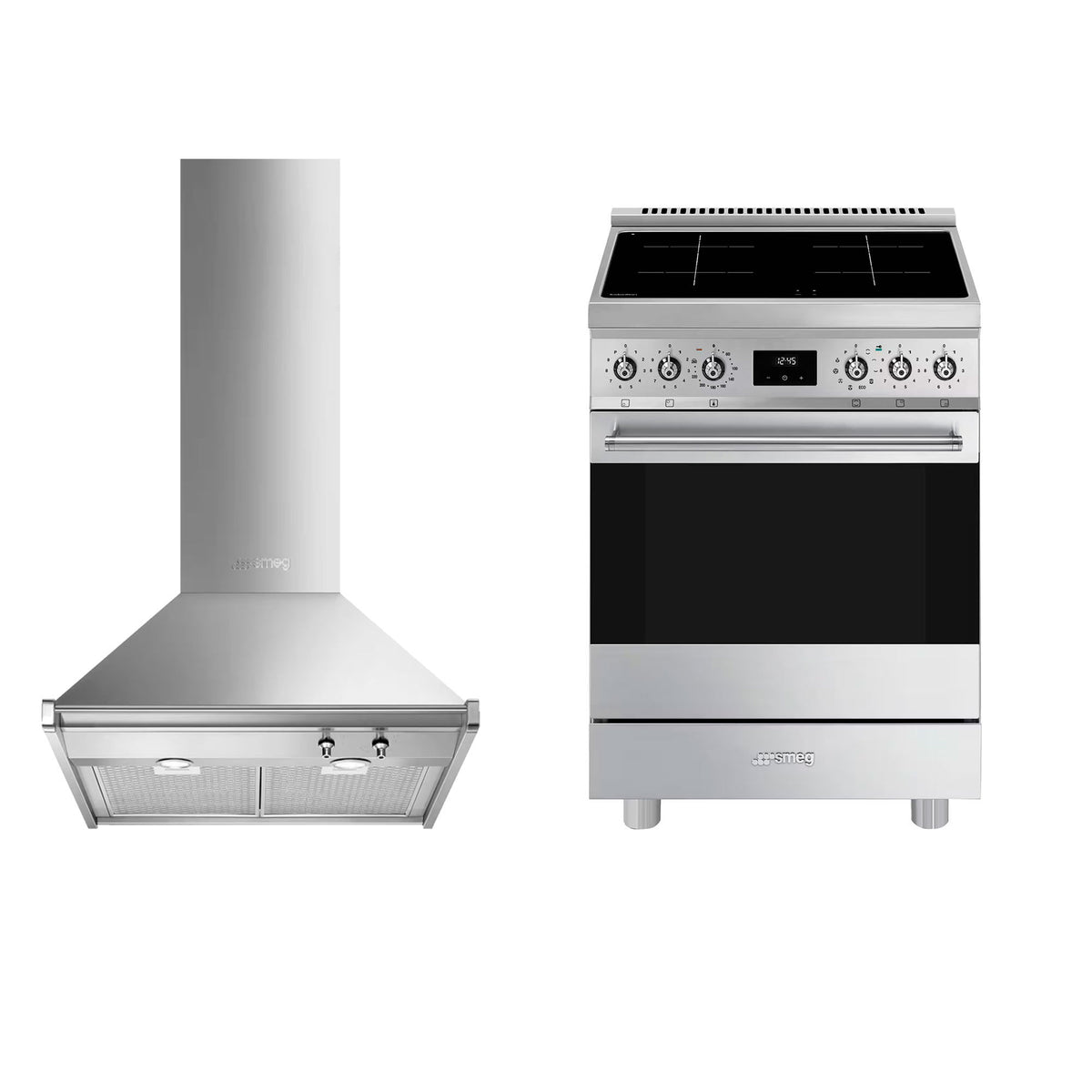Smeg Classic induktionskomfur med emhætte i rustfrit stål, 60 cm