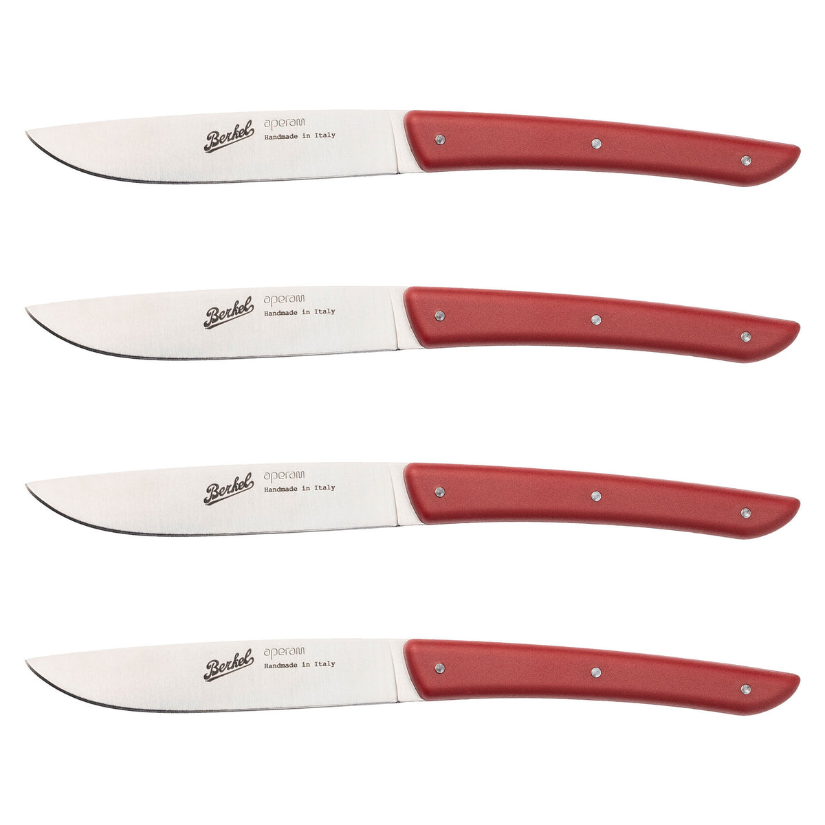 Fire røde steakknive fra Berkel med 11 cm blad