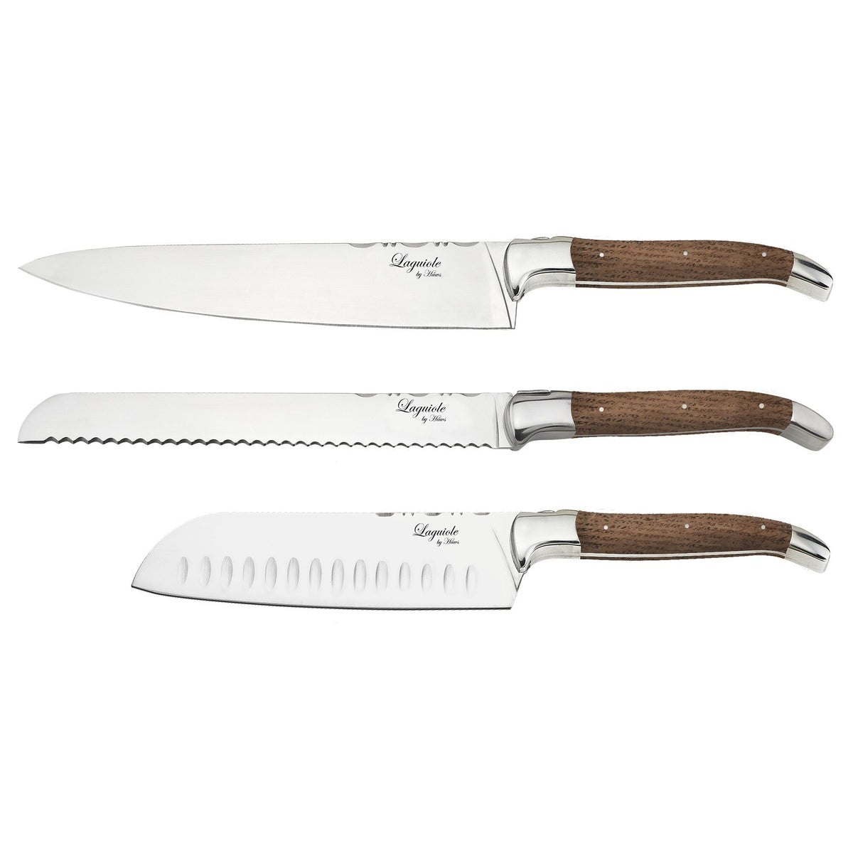 Laguiole by Haws knivsæt med tre køkkenknive i rustfrit stål og egetræ