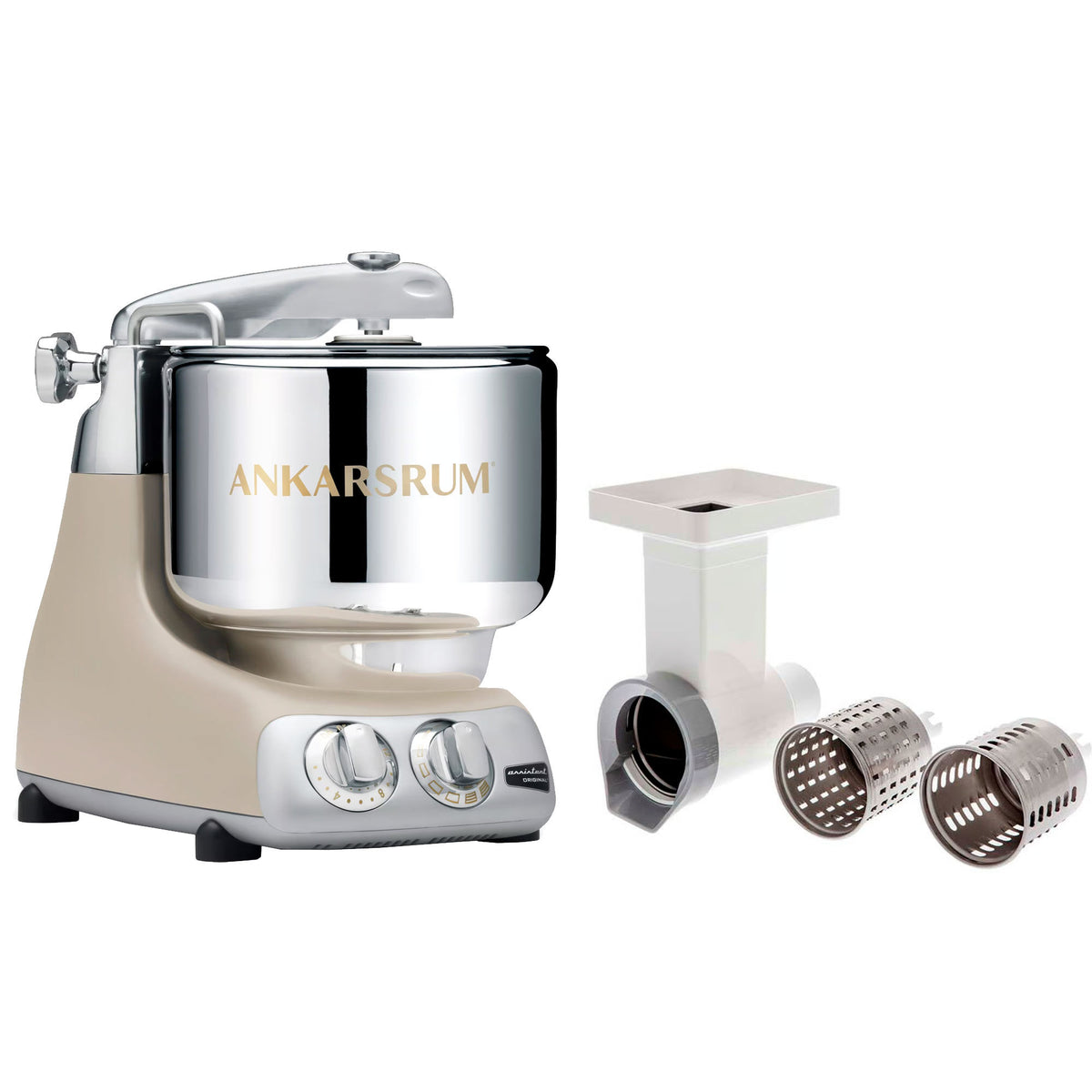 Ankarsrum Assistent Original AKM6230 i Harmony Beige med grøntsagssnitter