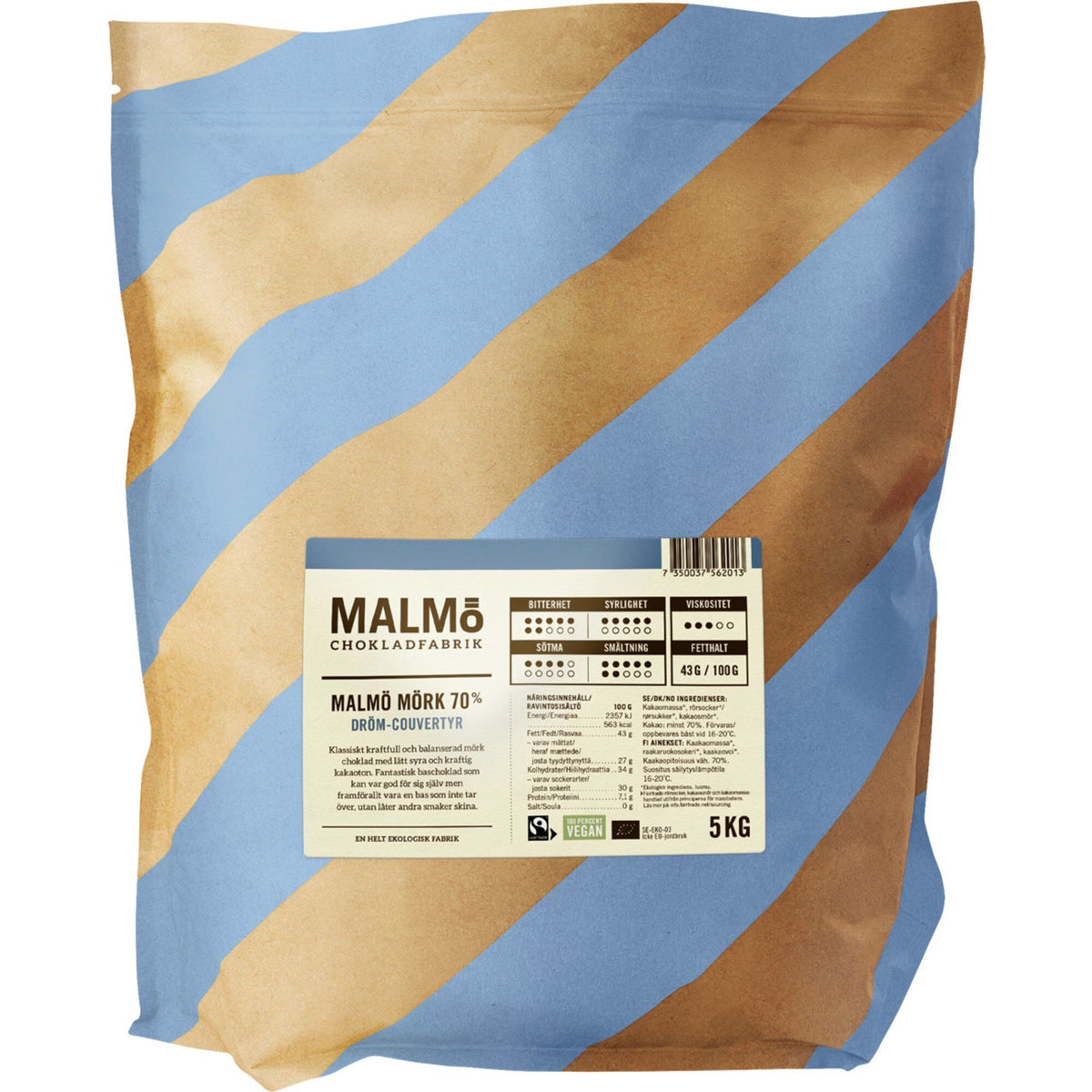 Malmö Chokladfabrik Malmö Mörk 70 % couverture, mørk chokolade til madlavning