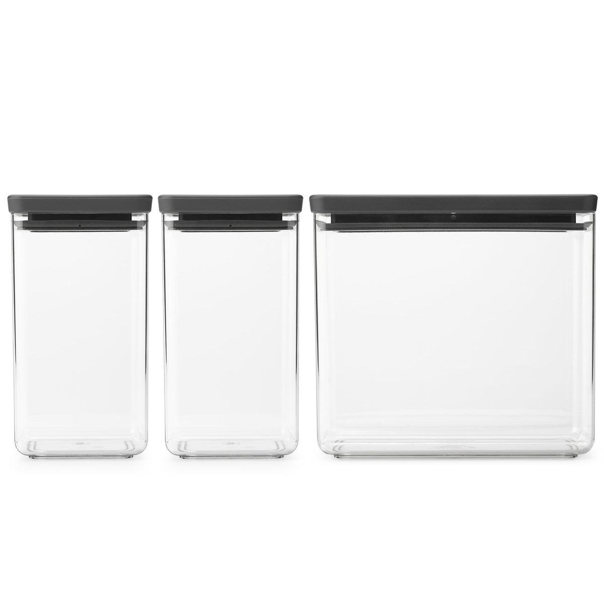 Brabantia Tasty+ sæt med tre stabelbare beholdere i mørkegrå med lysegrå låg