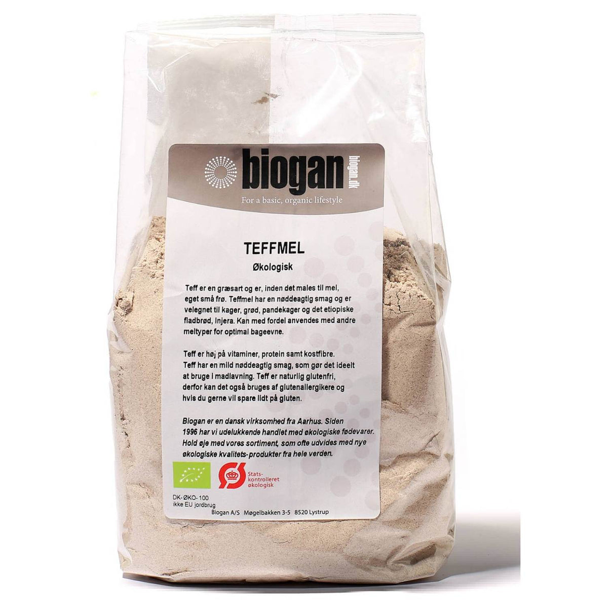 Pakke med Biogan økologisk teffmel fra Holland, 500 gram