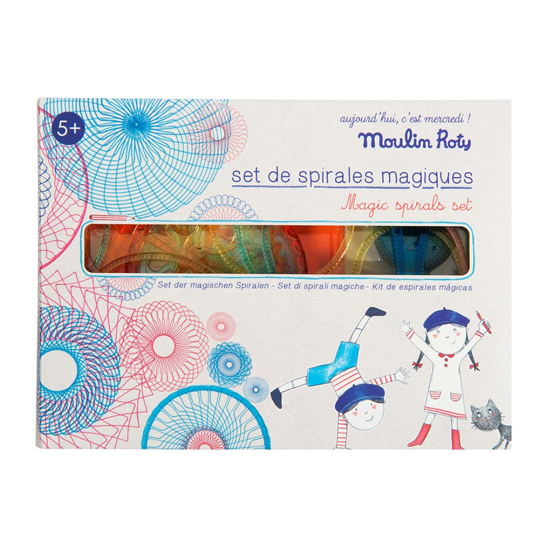 Sæt med tegnespiraler, store rammer og små tandhjul til mønstre fra Moulin Roty